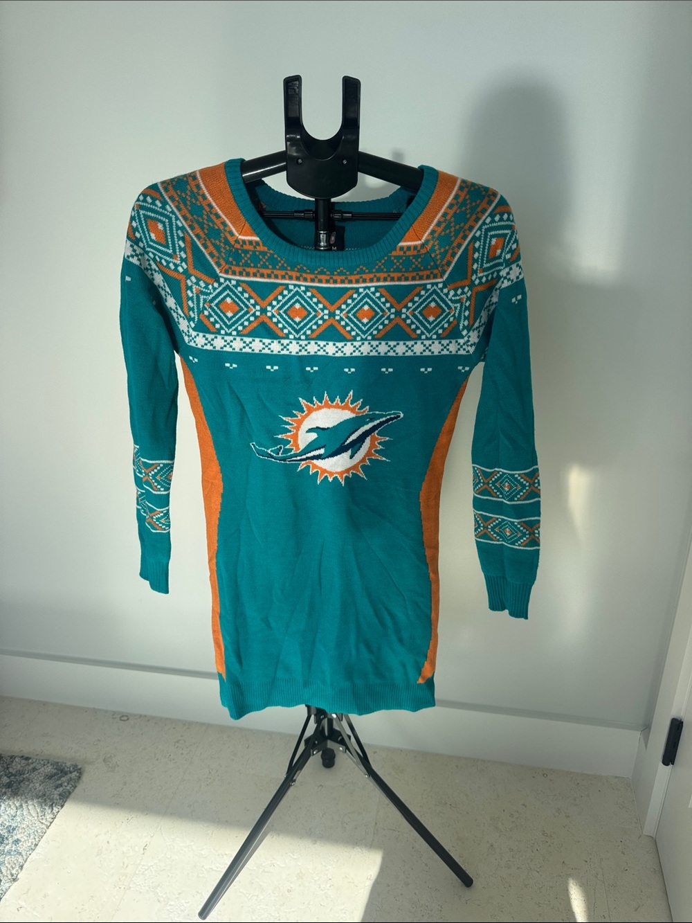 NFL Teal and Orange Knit Long Sleeve Dress with Team Logo